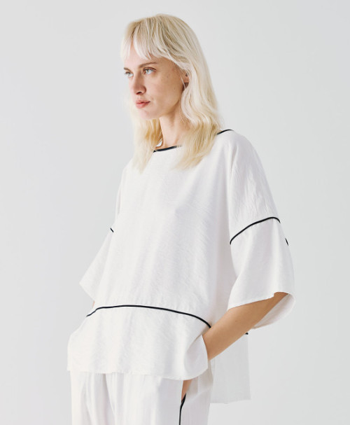 Sample Daily Boat Neckline Piping Details Batwing Sleeve Casual Dress
