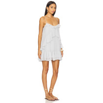 Hot Sale Customized Fresh Flowing Sleeveless Spaghetti Strap Chiffon Ruffles Mini Dress
