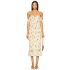 Vintage Floral Square Neck Ruffles Elastic Stretch at Shoulder Straps Midi Dress