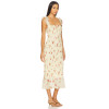 Vintage Floral Square Neck Ruffles Elastic Stretch at Shoulder Straps Midi Dress