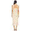 Vintage Floral Square Neck Ruffles Elastic Stretch at Shoulder Straps Midi Dress