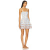 Blue White Striped Floral Spaghetti Strap Adjustable Shoulder Straps Beaded Trim Ruffled Mini dress