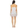 Blue White Striped Floral Spaghetti Strap Adjustable Shoulder Straps Beaded Trim Ruffled Mini dress