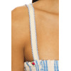 Blue White Striped Floral Spaghetti Strap Adjustable Shoulder Straps Beaded Trim Ruffled Mini dress