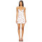 Red White Polka Dot Square Neck Sleeveless Front Self Tie Bow Accent Mini Dress