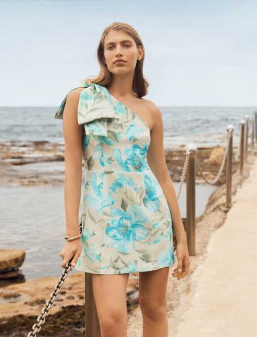High quality One shoulder Sexy Elegant Fashionable Freedom Bow trim Woman's Mini Dress