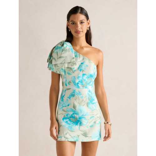 High quality One shoulder Sexy Elegant Fashionable Freedom Bow trim Woman's Mini Dress