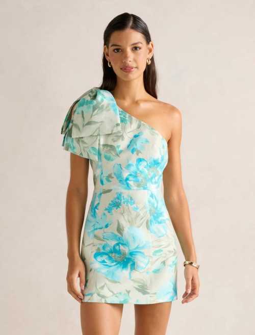 High quality One shoulder Sexy Elegant Fashionable Freedom Bow trim Woman's Mini Dress