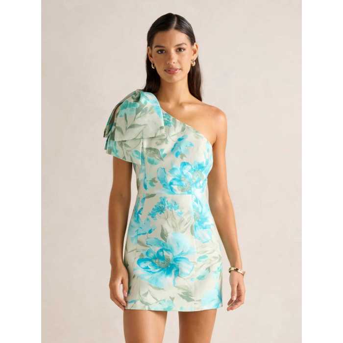 High quality One shoulder Sexy Elegant Fashionable Freedom Bow trim Woman's Mini Dress