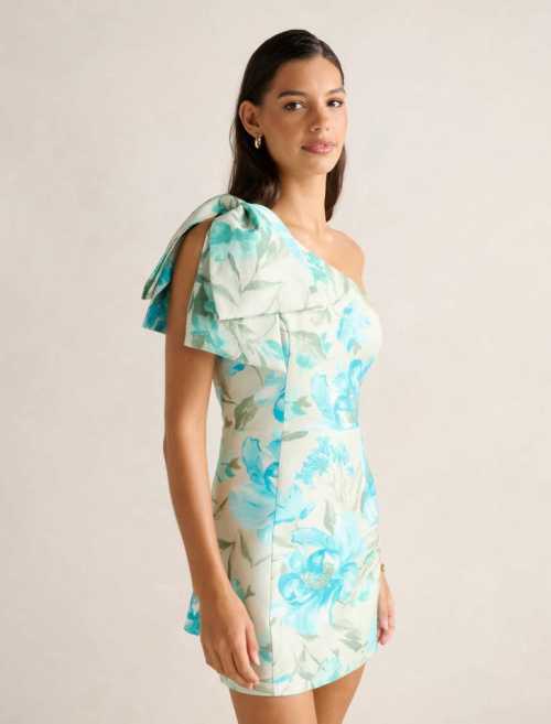 High quality One shoulder Sexy Elegant Fashionable Freedom Bow trim Woman's Mini Dress
