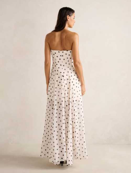 Elegant Bandeau Neckline Sleeveless Polka-Dot Print All Over High Waist Casual Dress
