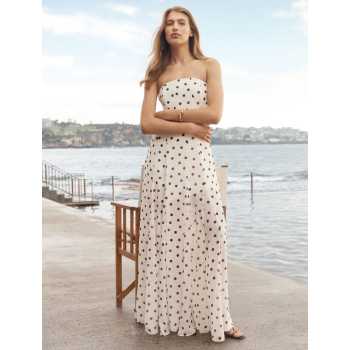 Elegant Bandeau Neckline Sleeveless Polka-Dot Print All Over High Waist Casual Dress