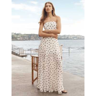Elegant Bandeau Neckline Sleeveless Polka-Dot Print All Over High Waist Casual Dress