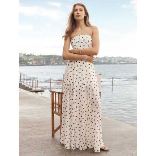 Elegant Bandeau Neckline Sleeveless Polka-Dot Print All Over High Waist Casual Dress