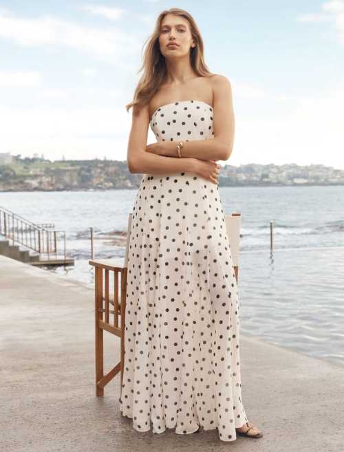 Elegant Bandeau Neckline Sleeveless Polka-Dot Print All Over High Waist Casual Dress