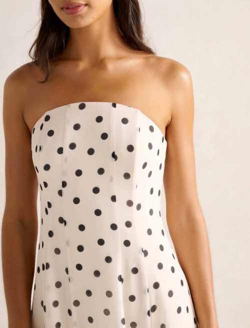 Elegant Bandeau Neckline Sleeveless Polka-Dot Print All Over High Waist Casual Dress