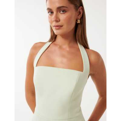 Stylish Simple style Halter neckline Backless Sleeveless Slim Woman's Mini Dress