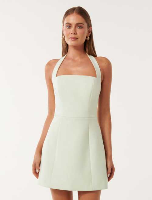 Stylish Simple style Halter neckline Backless Sleeveless Slim Woman's Mini Dress