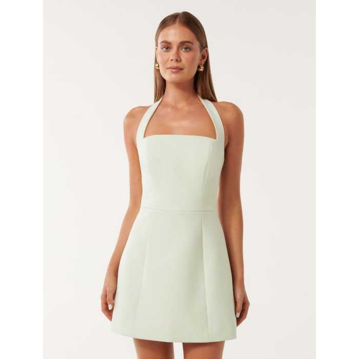Stylish Simple style Halter neckline Backless Sleeveless Slim Woman's Mini Dress