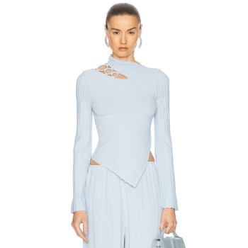 Ethereal Fluid Textured Cut out style Asymmetric hem Elegant Chic Delicate Woman's Blouses