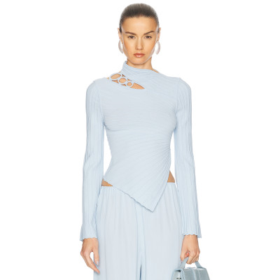 Ethereal Fluid Textured Cut out style Asymmetric hem Elegant Chic Delicate Woman's Blouses