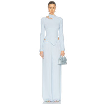 Ethereal Fluid Textured Cut out style Asymmetric hem Elegant Chic Delicate Woman's Blouses