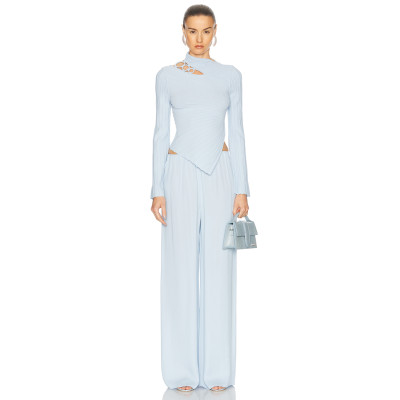 Ethereal Fluid Textured Cut out style Asymmetric hem Elegant Chic Delicate Woman's Blouses