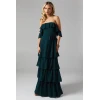 Elegant Off Shoulder Slim Tie At The Waist Tight Waist Solid Color Tiered Skirt