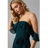Elegant Off Shoulder Slim Tie At The Waist Tight Waist Solid Color Tiered Skirt