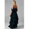 Elegant Off Shoulder Slim Tie At The Waist Tight Waist Solid Color Tiered Skirt