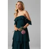 Elegant Off Shoulder Slim Tie At The Waist Tight Waist Solid Color Tiered Skirt
