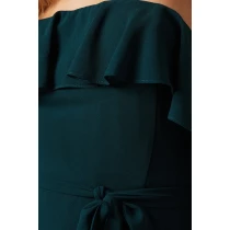 Elegant Off Shoulder Slim Tie At The Waist Tight Waist Solid Color Tiered Skirt