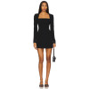 Cool Slim Fitting Square Neck Little Black Crepe Fabric Padded Shoulders Dress