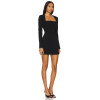 Cool Slim Fitting Square Neck Little Black Crepe Fabric Padded Shoulders Dress