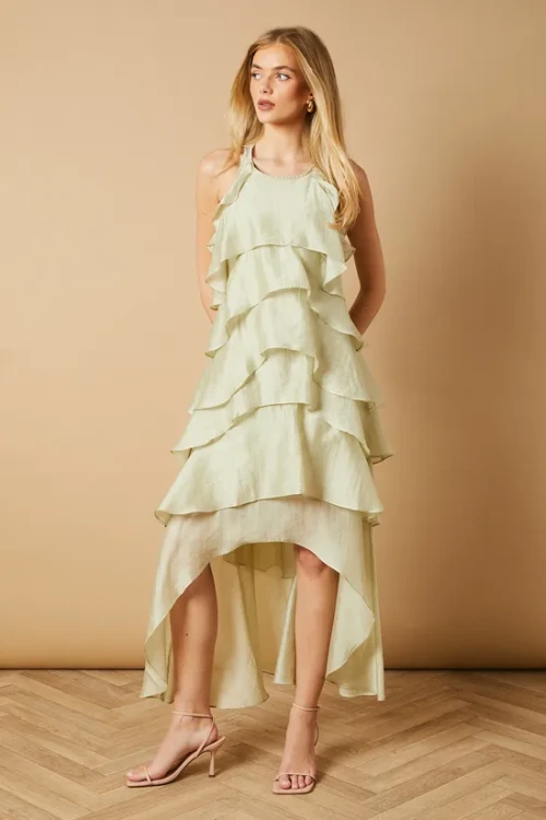 Elegant Halter-Neckline Sleeveless Cut Out  High-Low Hemline  Solid Color Dress