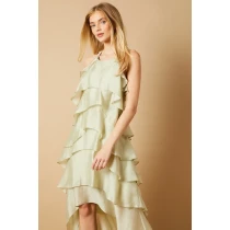 Elegant Halter-Neckline Sleeveless Cut Out  High-Low Hemline  Solid Color Dress