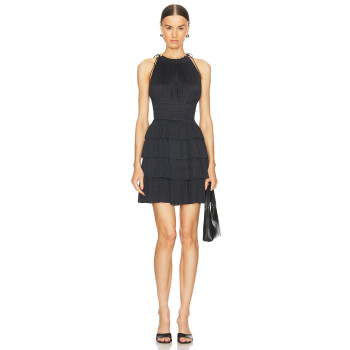 Stylish Elegant Halter Neck Pleated Black Dress Layered Mini Dress