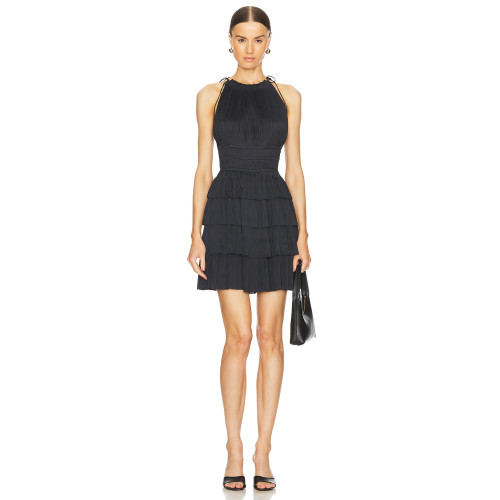 Stylish Elegant Halter Neck Pleated Black Dress Layered Mini Dress