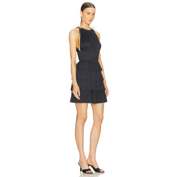 Stylish Elegant Halter Neck Pleated Black Dress Layered Mini Dress