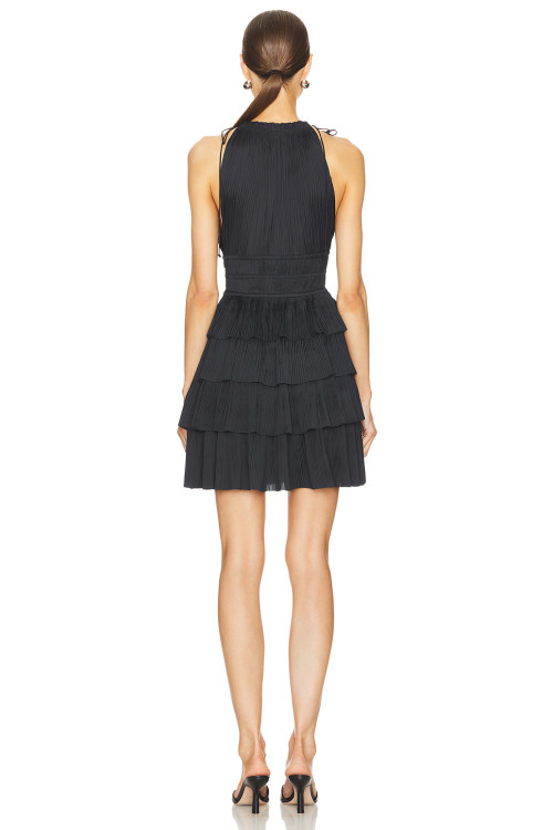 Stylish Elegant Halter Neck Pleated Black Dress Layered Mini Dress