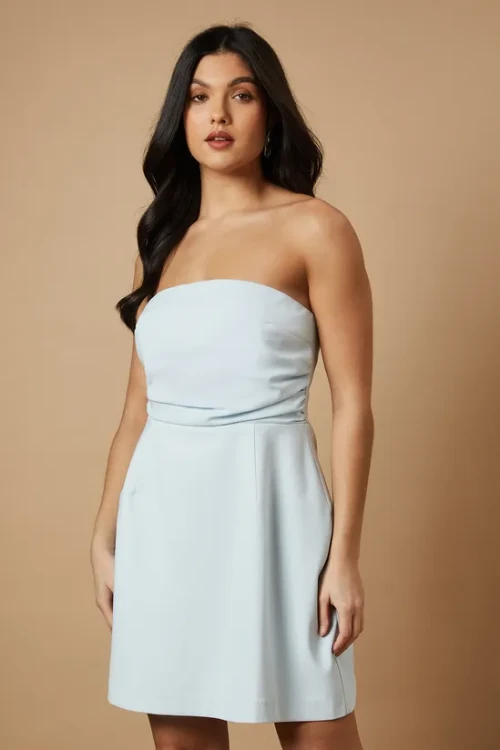 Elegant Sexy Sleeveless Backless Bandeau Neckline Ruffle Tight Waist Solid Colo Formal Dress