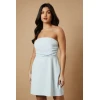 Elegant Sexy Sleeveless Backless Bandeau Neckline Ruffle Tight Waist Solid Colo Formal Dress