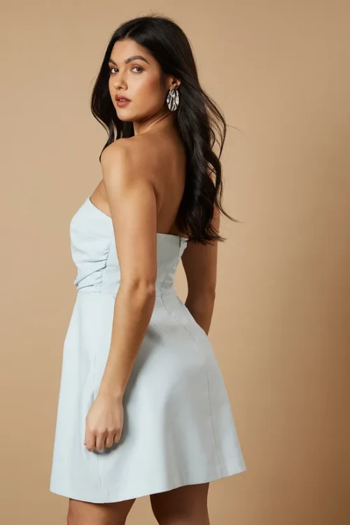 Elegant Sexy Sleeveless Backless Bandeau Neckline Ruffle Tight Waist Solid Colo Formal Dress