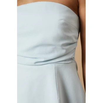 Elegant Sexy Sleeveless Backless Bandeau Neckline Ruffle Tight Waist Solid Colo Formal Dress