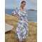 Custom Elegant V-Neckline Short Puff Sleeve Tie Waist Button-Through Front Casual Dress