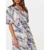 Custom Elegant V-Neckline Short Puff Sleeve Tie Waist Button-Through Front Casual Dress