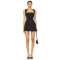 Cool Stylish Unique Square Necked Belted Pleated Midweight Suit Fabric Black Dress