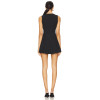 Cool Stylish Unique Square Necked Belted Pleated Midweight Suit Fabric Black Dress