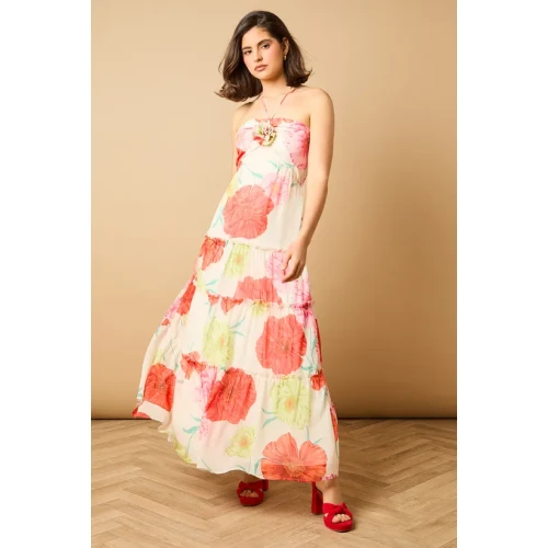 Sweat Elegant Halter-Neckline Sleeveless High Ruffle Tight Waist Floral Print Dress