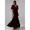 Mature Elegant V-Neckline Puff Sleeve Ruffle Tight Tie Waist  Solid Color Tiered Dress